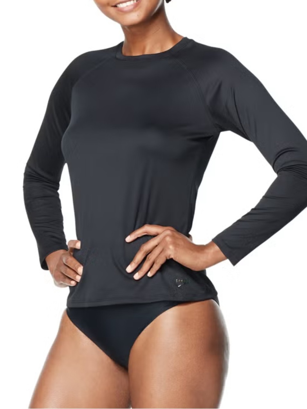 Speedo women’s Women's Long Sleeve Swim Tee Black Rashguard, size medium, NWT